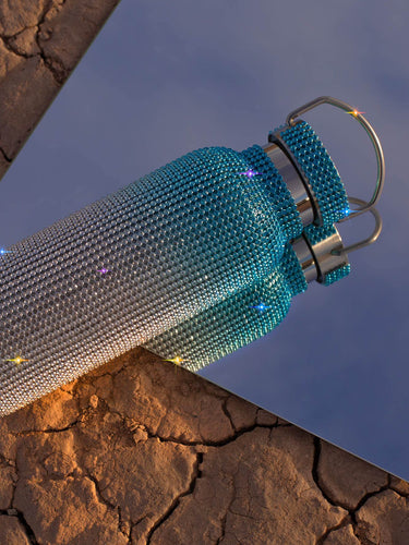 Blue Ice Ombre Diamond Sparkle Bling Water Bottle | Rave festival Fashion & Boujee Gym Fitness Accessories |  Neon Diamond & Neon Nomade