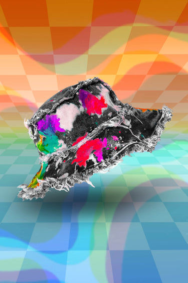 Rainbow Blacklight UV Glow Painted Artist Bucket Hat | Festival Rave Fashion | Neon Nomade