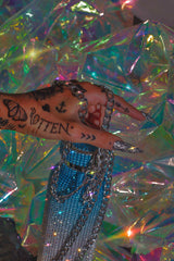 Hand with Tattoo Holding Blue Ice Bling Diamond Ombre Water Bottle with Rhinestones for Festivals and the Gym | Sizes: 500ML 750ML and 1L Liter Goth Witch Witchcore Whimsigoth Y2K Holographic | Neon Diamond and Neon Nomade Festival Rave Fashion and Accessories