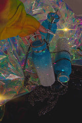 Blue Ice Bling Diamond Ombre Water Bottle with Rhinestones for Festivals and the Gym | 3 Sizes: 500ML 750ML and 1L Liter Goth Witch Witchcore Whimsigoth Y2K | Neon Diamond and Neon Nomade Festival Rave Fashion and Boujee Fitness Accessories