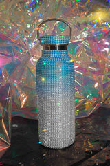 Blue Snow Bling Diamond Ombre Water Bottle with Rhinestones for Festivals and the Gym | 3 Sizes: 500ML 750ML and 1L Liter Goth Witch Witchcore Whimsigoth Y2K | Neon Diamond and Neon Nomade Festival Girly Rave Fashion and Boujee Fitness Accessories
