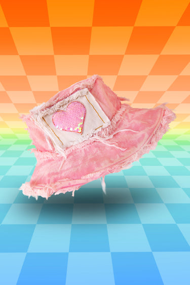 Baby Pink Tie Dye Sequin Patch Bucket Hat with Stash Pocket | Bachelorette Handmade Festival Rave Hat | Neon Nomade