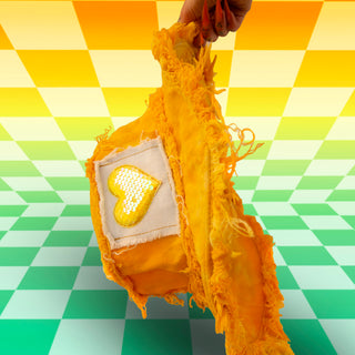Yellow Tie Dye Sequin Patch Bucket Hat with Stash Pocket | Handmade Festival Hat | Neon Nomade