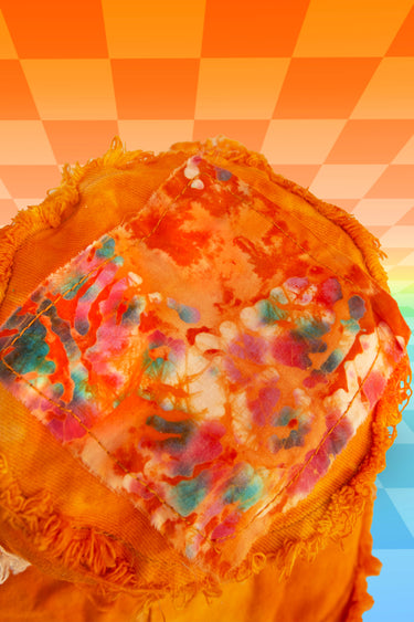 Orange Hippie Tie Dye Denim Batik Bucket Hat | Handmade Festival Fashion | Neon Nomade