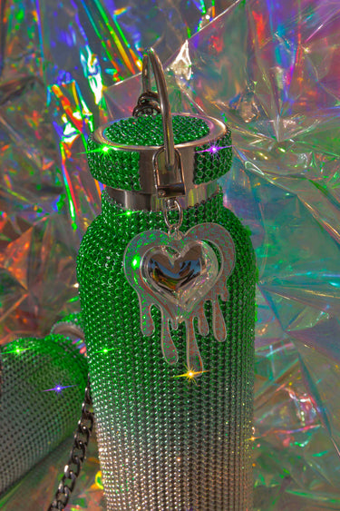 Melting Heart Holo Holographic Y2K Cutout Keychain Charm for Water Bottle Chains, Keys and Bag Accessories Goth Witch Witchcore Whimsigoth on Green Diamond Ombre Bling Water Bottle | Neon Diamond and Neon Nomade Festival Rave Fashion and Accessories