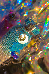 Moon Holographic Cutout Charm Keychain on Blue Ice Bling Diamond Ombre Water Bottle with Rhinestones for Festivals and the Gym | 3 Sizes: 500ML 750ML and 1L Liter Goth Witch Witchcore Whimsigoth Y2K | Neon Diamond and Neon Nomade Festival Rave Fashion and Accessories