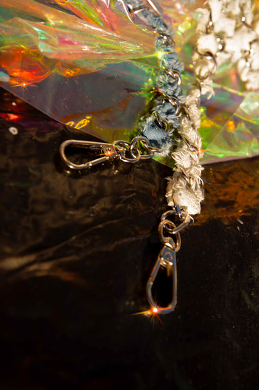 Clip On Distressed Frayed Denim Chain for Hat Straps, Water Bottles and Jackets
