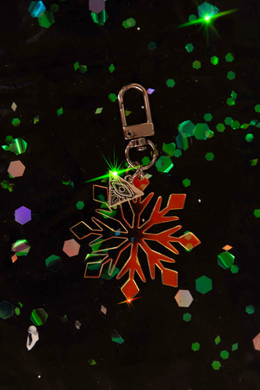 Holographic Snowflake Charm Keychain Pendant with Third Eye Evil Eye Charm  Y2K Winter | Neon Diamond and Neon Nomade Festival Rave Fashion and Accessories
