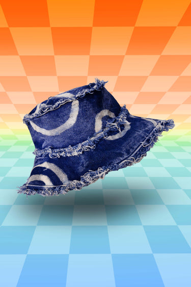Circles Bleach Painted Indigo Denim Bucket Hat | Handmade Festival Hat | Neon Nomade
